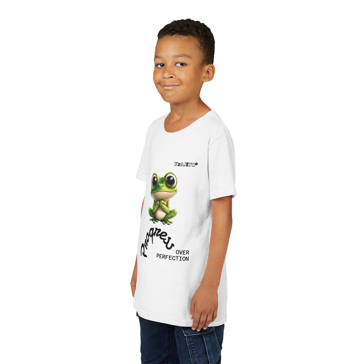 Progress Over Perfection Youth Tee, Cute, Coquí T-Shirt for Kids, Motivational Puerto Rican Design, Krajito Brand