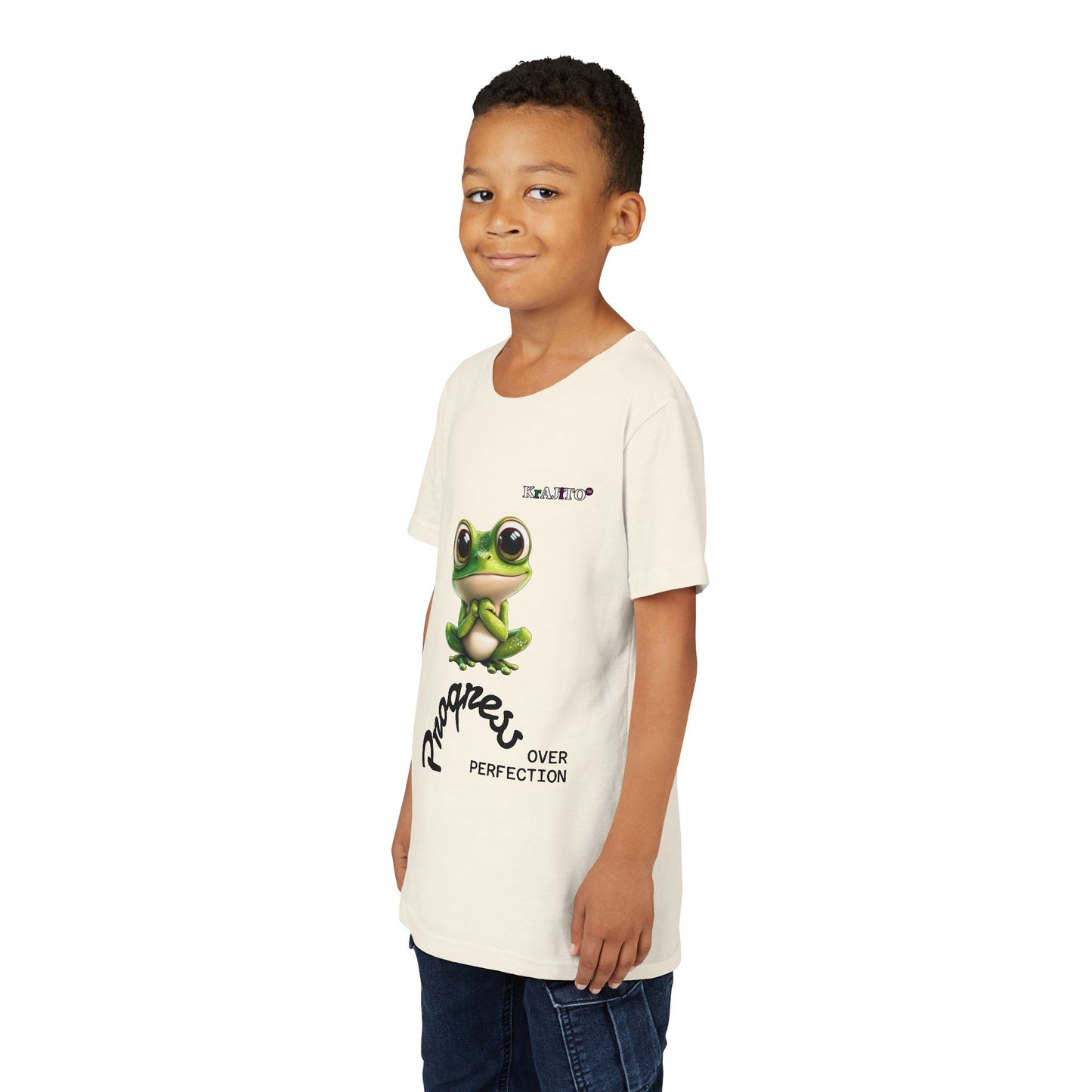 Progress Over Perfection Youth Tee, Cute, Coquí T-Shirt for Kids, Motivational Puerto Rican Design, Krajito Brand