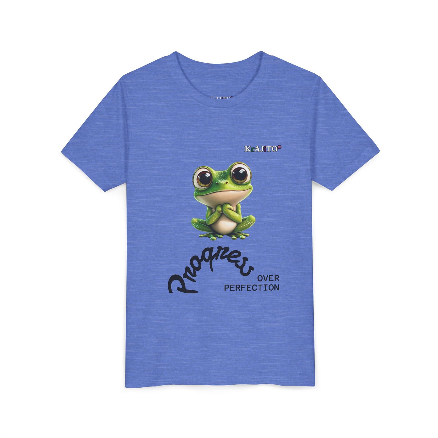Progress Over Perfection Youth Tee, Cute, Coquí T-Shirt for Kids, Motivational Puerto Rican Design, Krajito Brand