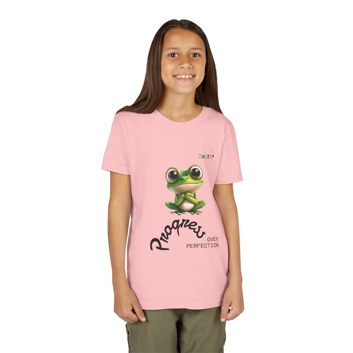 Progress Over Perfection Youth Tee, Cute, Coquí T-Shirt for Kids, Motivational Puerto Rican Design, Krajito Brand