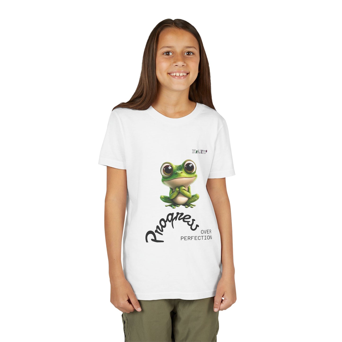 Progress Over Perfection Youth Tee, Cute, Coquí T-Shirt for Kids, Motivational Puerto Rican Design, Krajito Brand