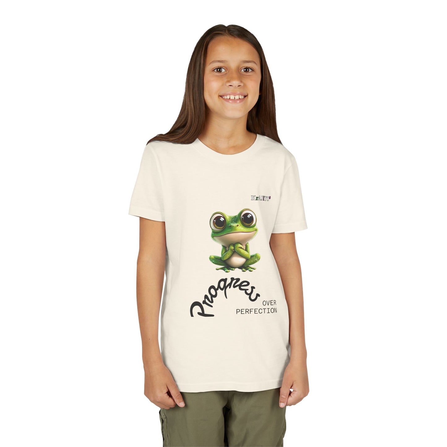 Progress Over Perfection Youth Tee, Cute, Coquí T-Shirt for Kids, Motivational Puerto Rican Design, Krajito Brand