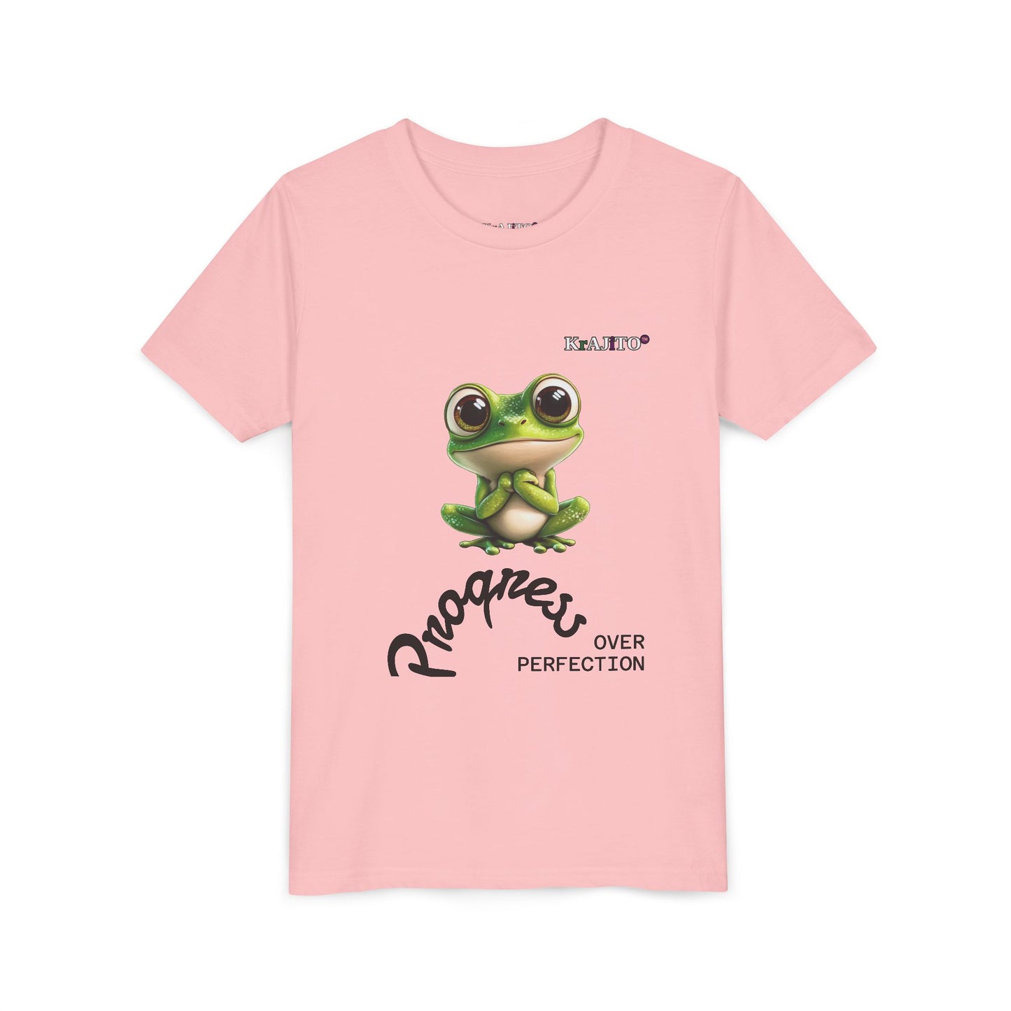 Progress Over Perfection Youth Tee, Cute, Coquí T-Shirt for Kids, Motivational Puerto Rican Design, Krajito Brand
