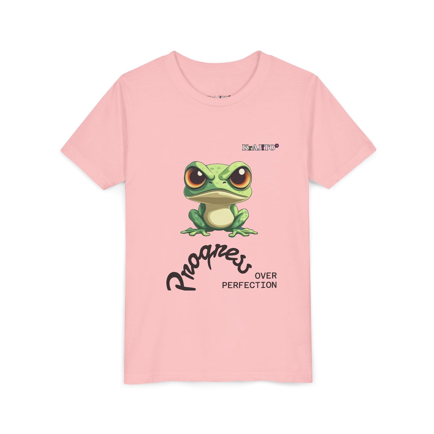Progress Over Perfection Youth Tee, Coquí T-Shirt for Kids, Motivational Puerto Rican Design, Krajito Brand