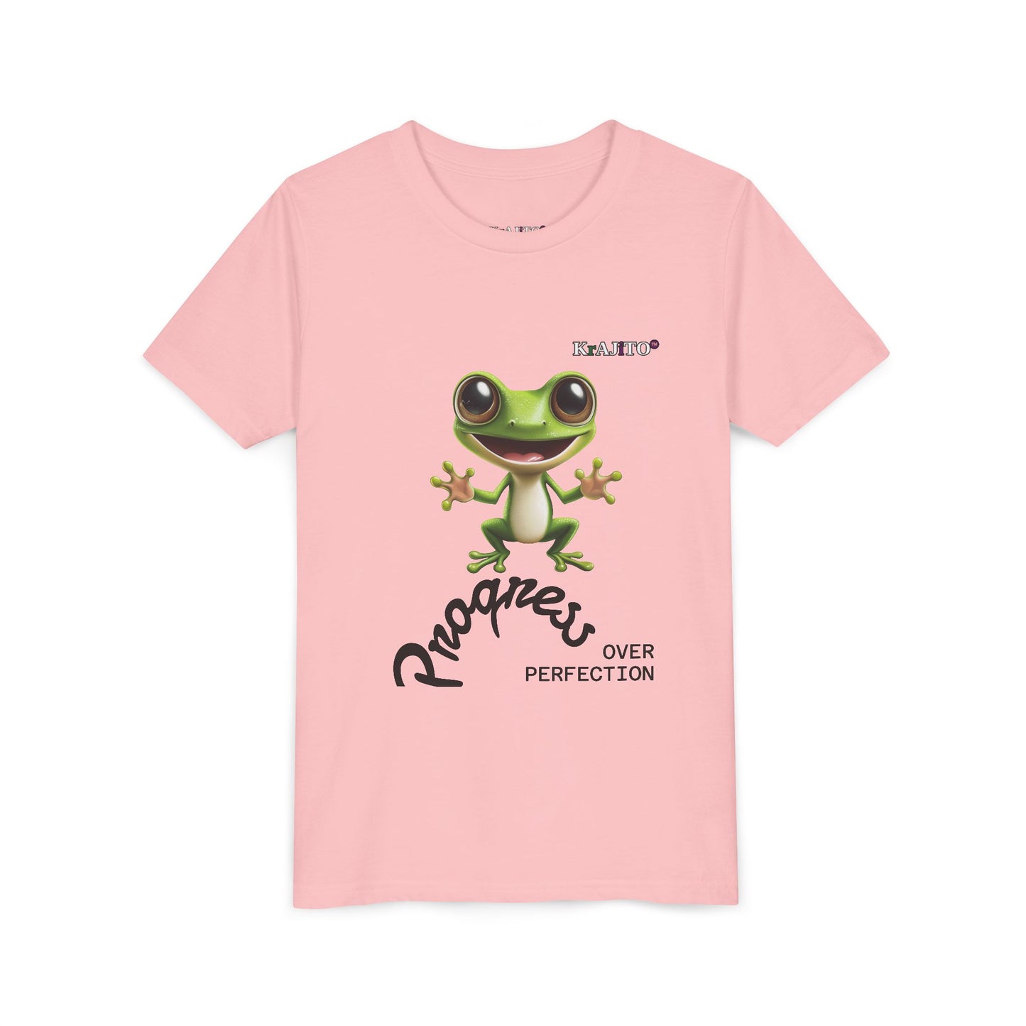 Progress Over Perfection Youth Tee, Hug, Coquí T-Shirt for Kids, Motivational Puerto Rican Design, Krajito Brand