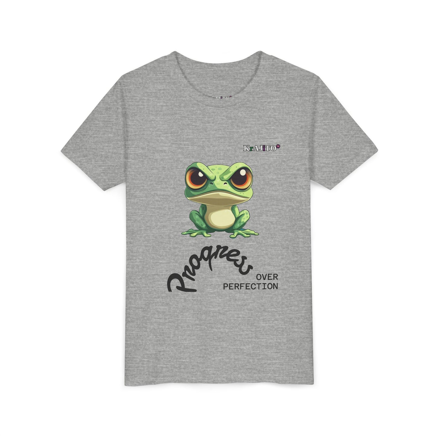 Progress Over Perfection Youth Tee, Coquí T-Shirt for Kids, Motivational Puerto Rican Design, Krajito Brand
