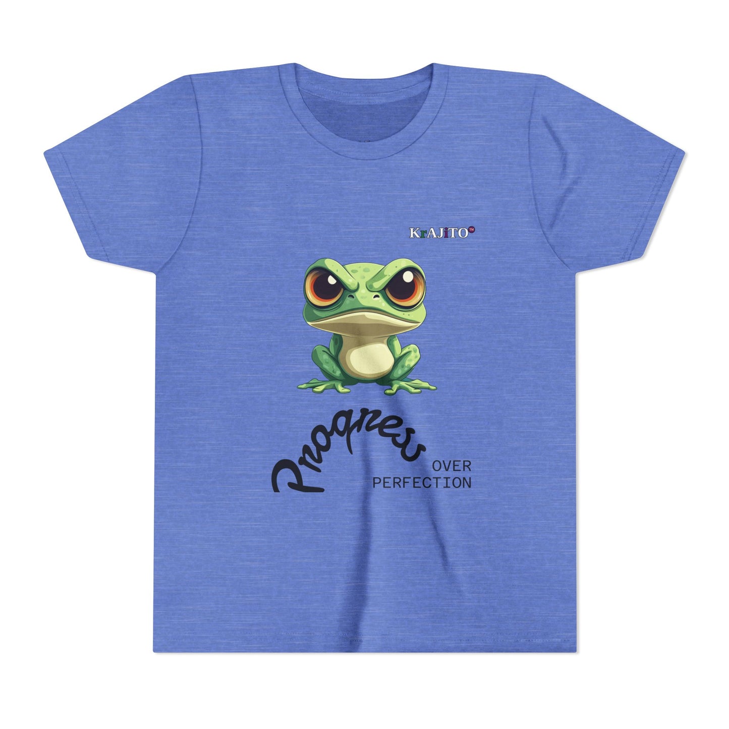 Progress Over Perfection Youth Tee, Coquí T-Shirt for Kids, Motivational Puerto Rican Design, Krajito Brand