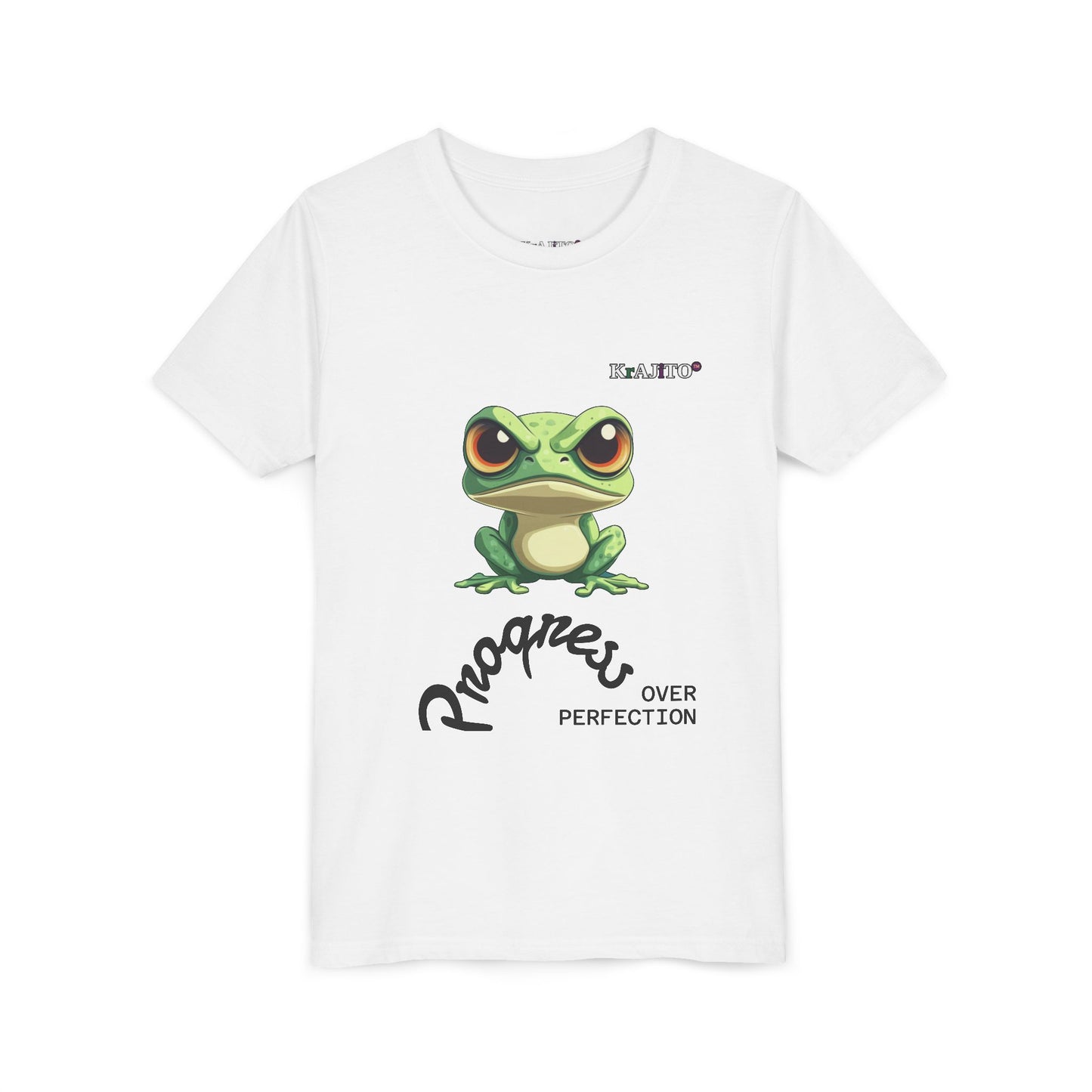 Progress Over Perfection Youth Tee, Coquí T-Shirt for Kids, Motivational Puerto Rican Design, Krajito Brand