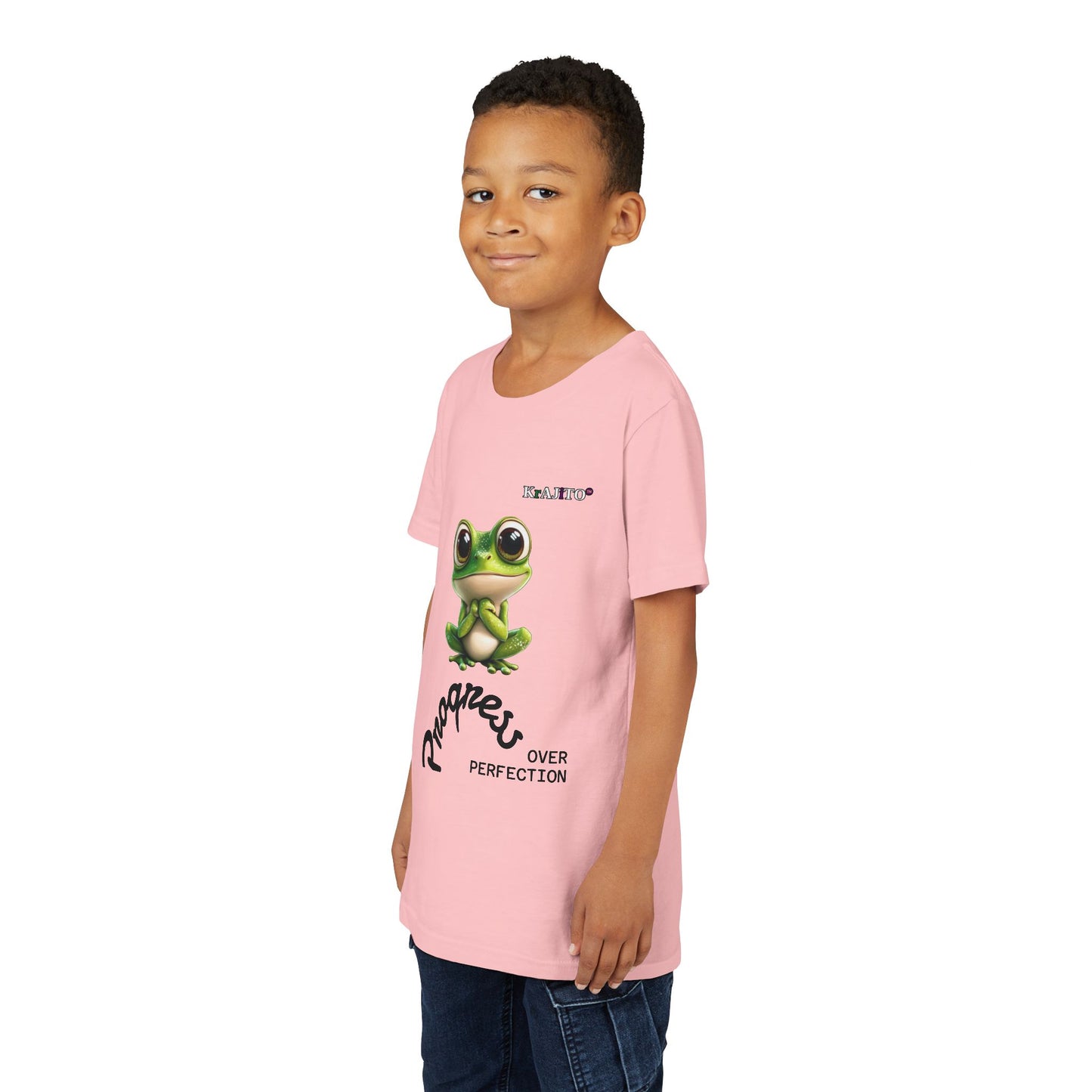 Progress Over Perfection Youth Tee, Cute, Coquí T-Shirt for Kids, Motivational Puerto Rican Design, Krajito Brand