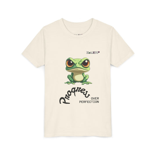 Progress Over Perfection Youth Tee, Coquí T-Shirt for Kids, Motivational Puerto Rican Design, Krajito Brand