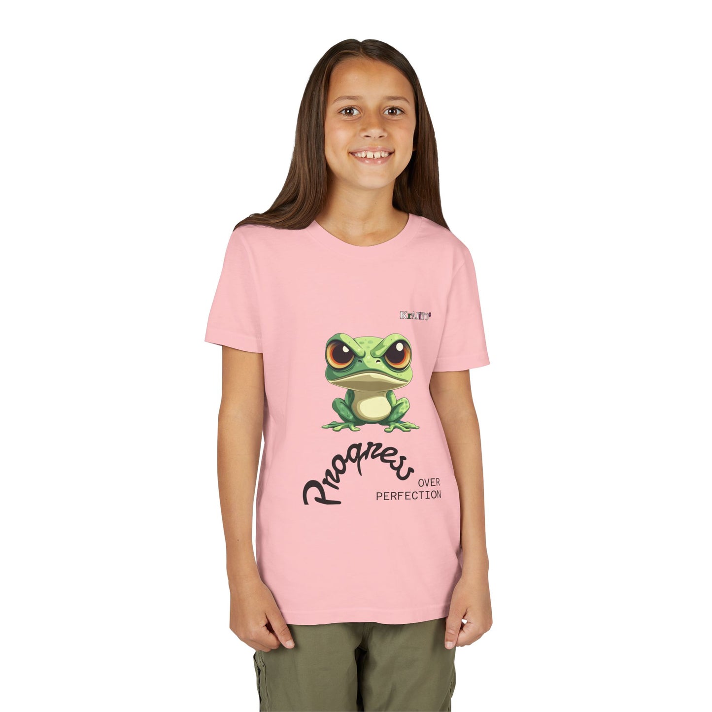 Progress Over Perfection Youth Tee, Coquí T-Shirt for Kids, Motivational Puerto Rican Design, Krajito Brand