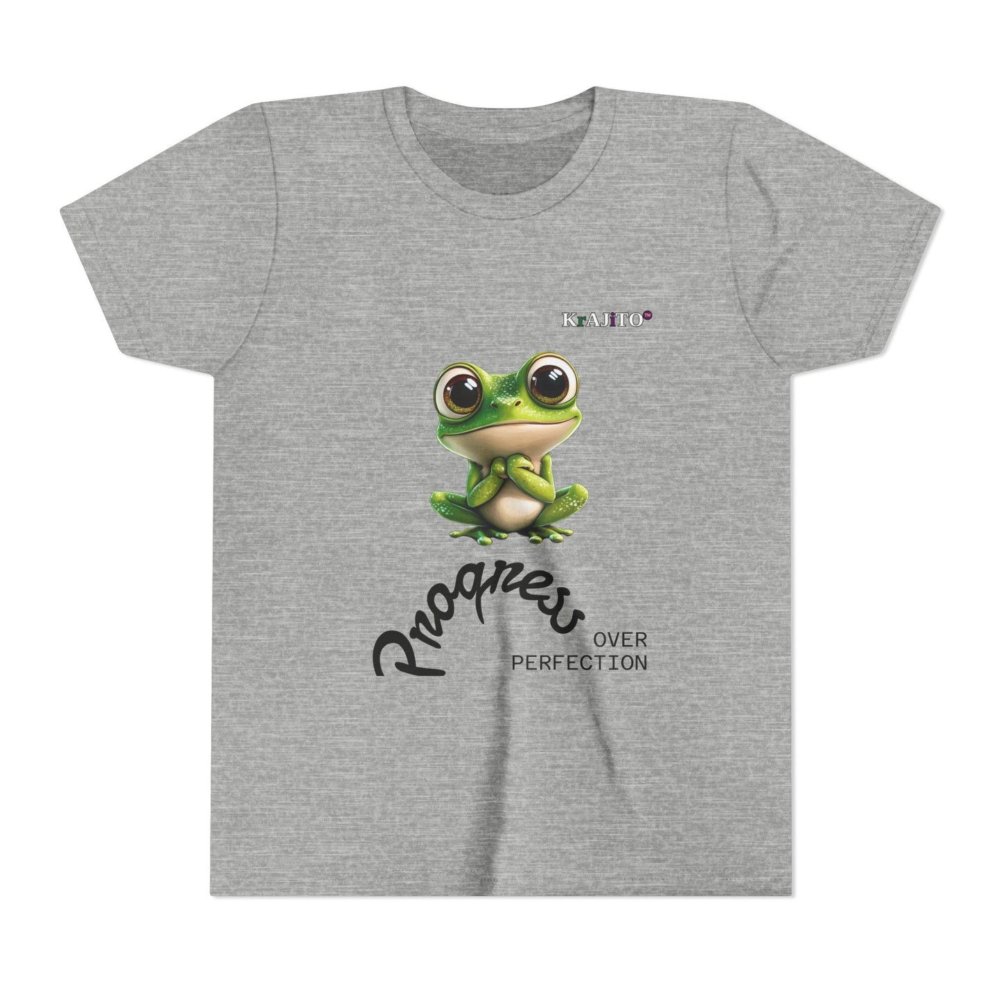 Progress Over Perfection Youth Tee, Cute, Coquí T-Shirt for Kids, Motivational Puerto Rican Design, Krajito Brand