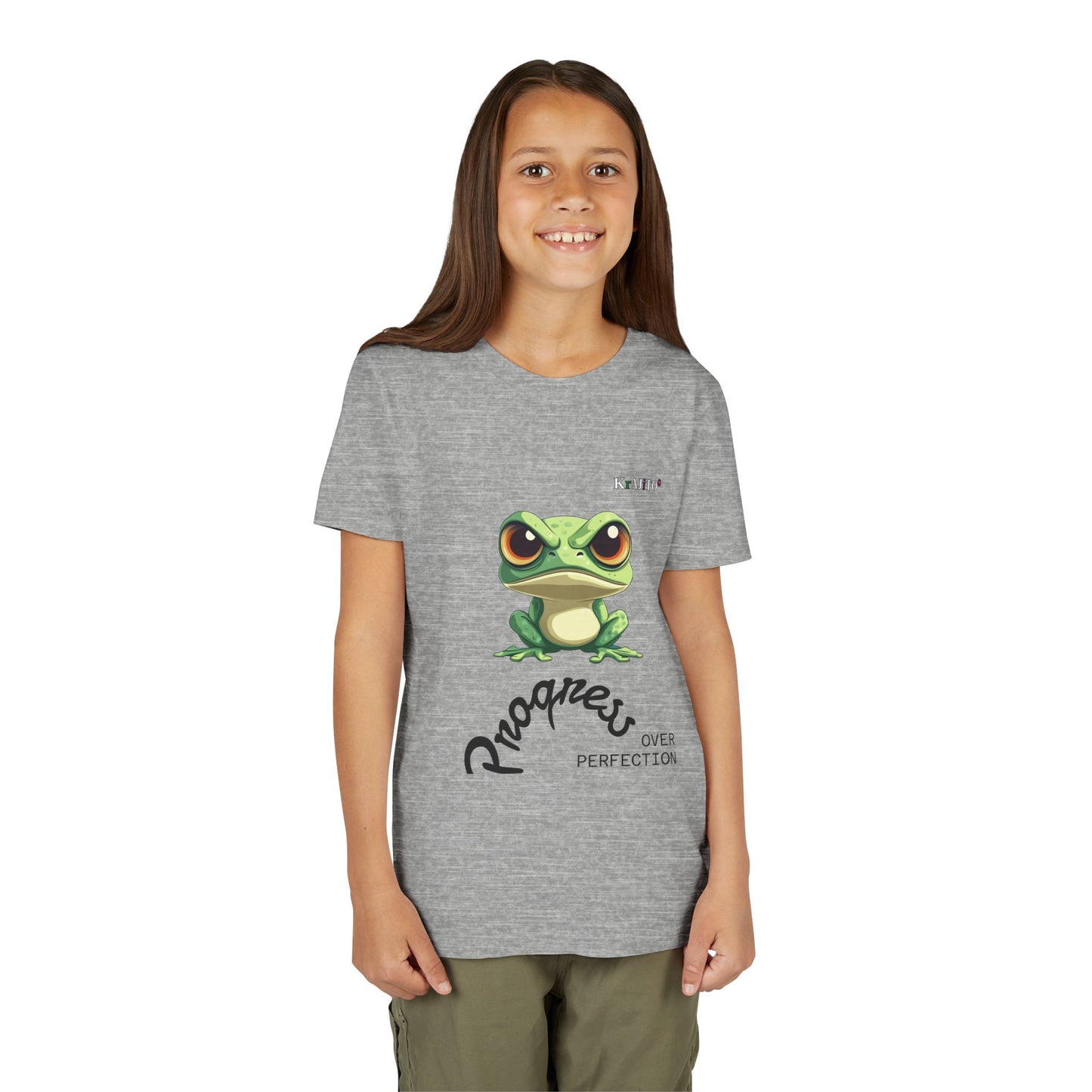 Progress Over Perfection Youth Tee, Coquí T-Shirt for Kids, Motivational Puerto Rican Design, Krajito Brand