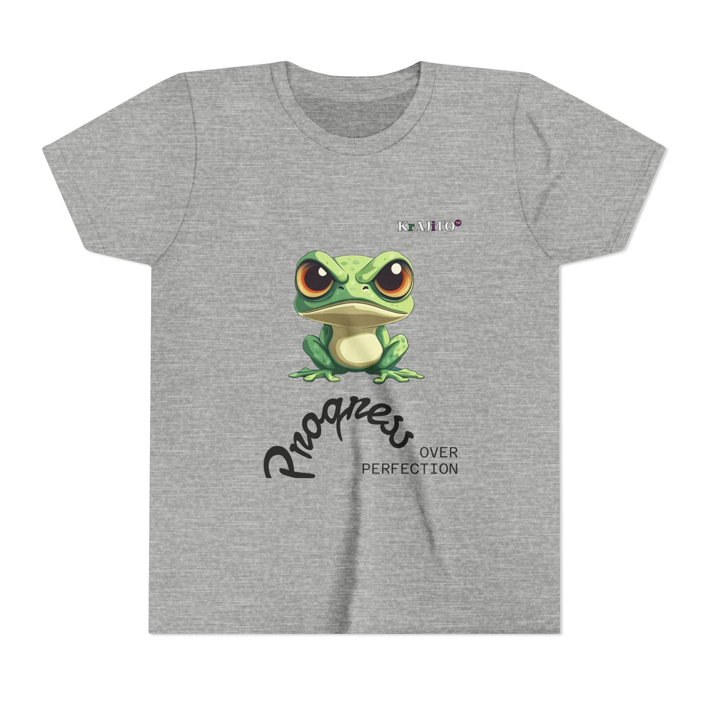 Progress Over Perfection Youth Tee, Coquí T-Shirt for Kids, Motivational Puerto Rican Design, Krajito Brand
