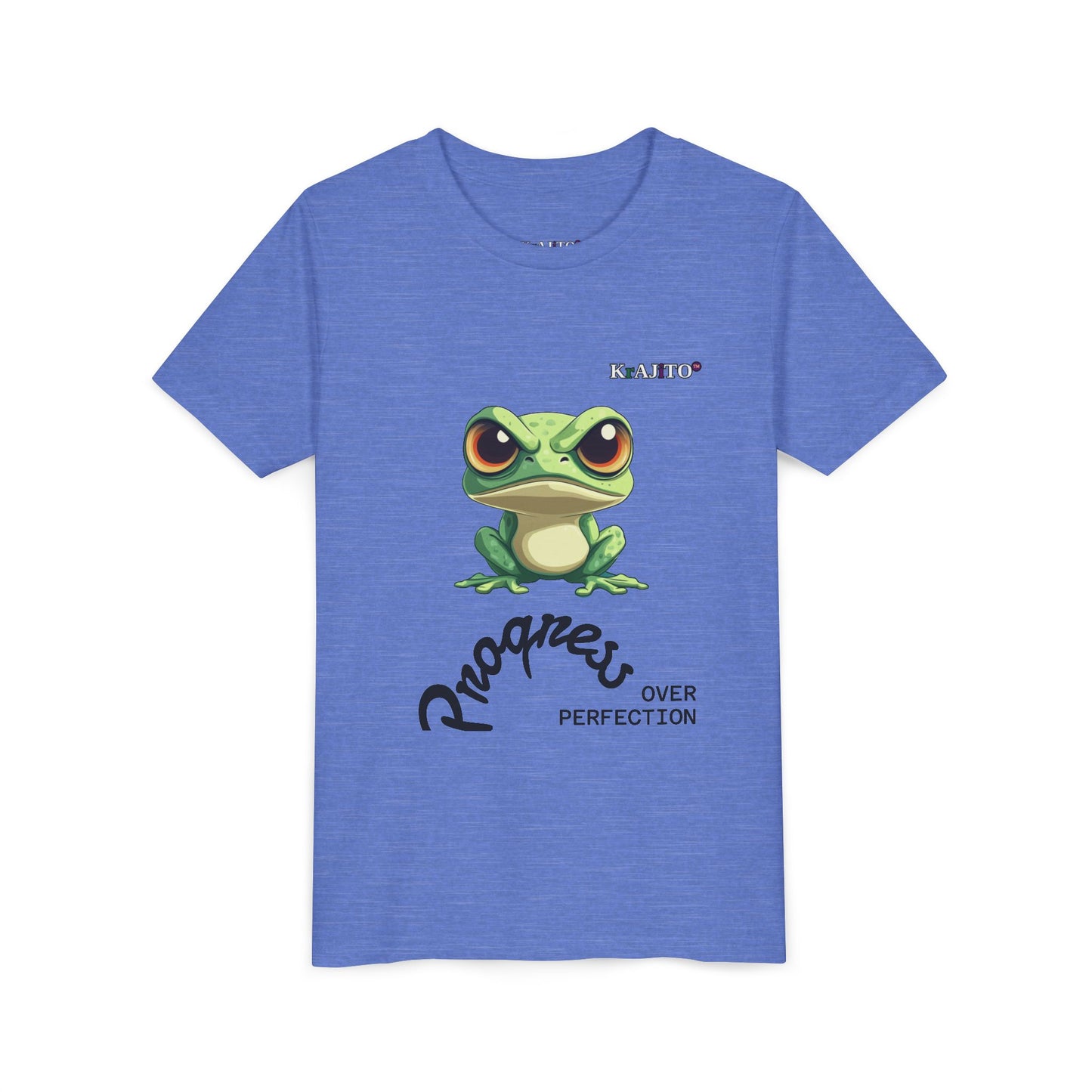 Progress Over Perfection Youth Tee, Coquí T-Shirt for Kids, Motivational Puerto Rican Design, Krajito Brand