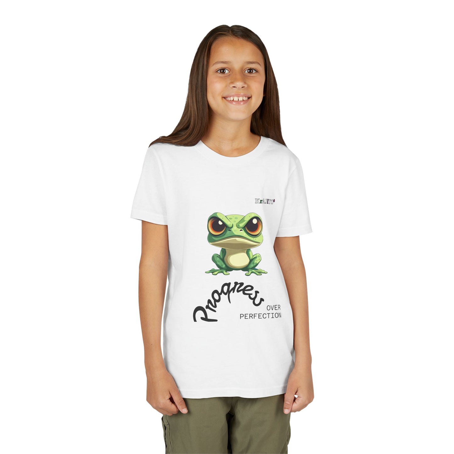 Progress Over Perfection Youth Tee, Coquí T-Shirt for Kids, Motivational Puerto Rican Design, Krajito Brand