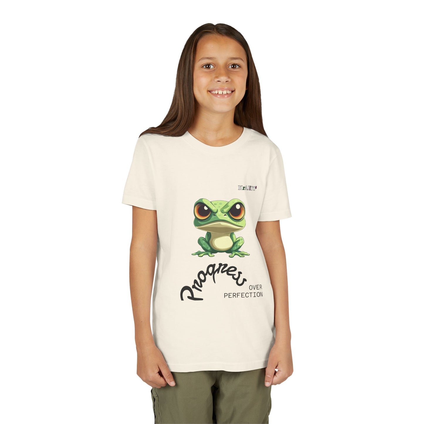Progress Over Perfection Youth Tee, Coquí T-Shirt for Kids, Motivational Puerto Rican Design, Krajito Brand